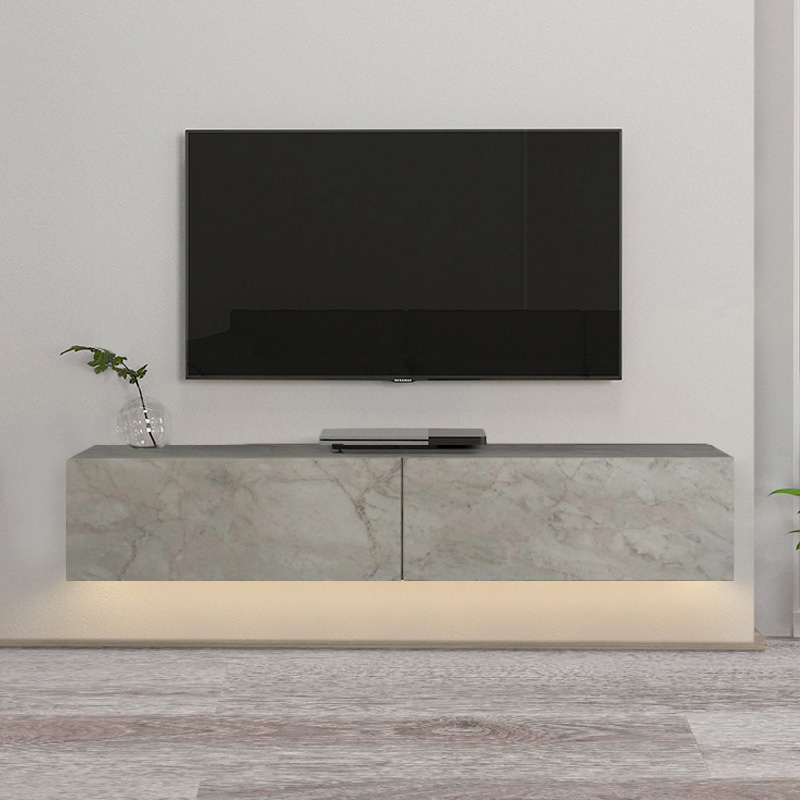 Έπιπλο τηλεόρασης επιτοίχιο με LED χρώμα λευκό εφέ μαρμάρου 3
