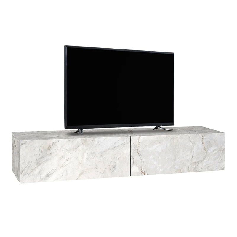 Έπιπλο τηλεόρασης επιτοίχιο με LED χρώμα λευκό εφέ μαρμάρου 6