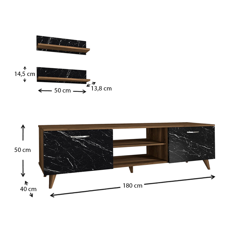 Έπιπλο τηλεόρασης χρώμα καρυδί - μαύρο εφέ μαρμάρου 5