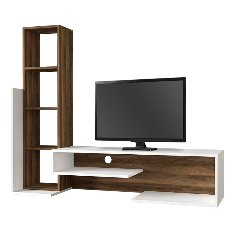 Σύνθεση τηλεόρασης χρώμα λευκό - καρυδί 3