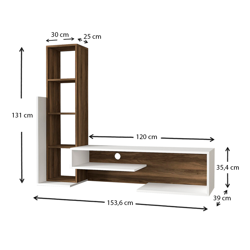 Σύνθεση τηλεόρασης χρώμα λευκό - καρυδί 4