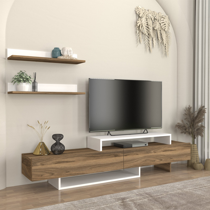 Έπιπλο τηλεόρασης Nirvana Megapap χρώμα καρυδί - λευκό 180x31,3x41,7εκ.