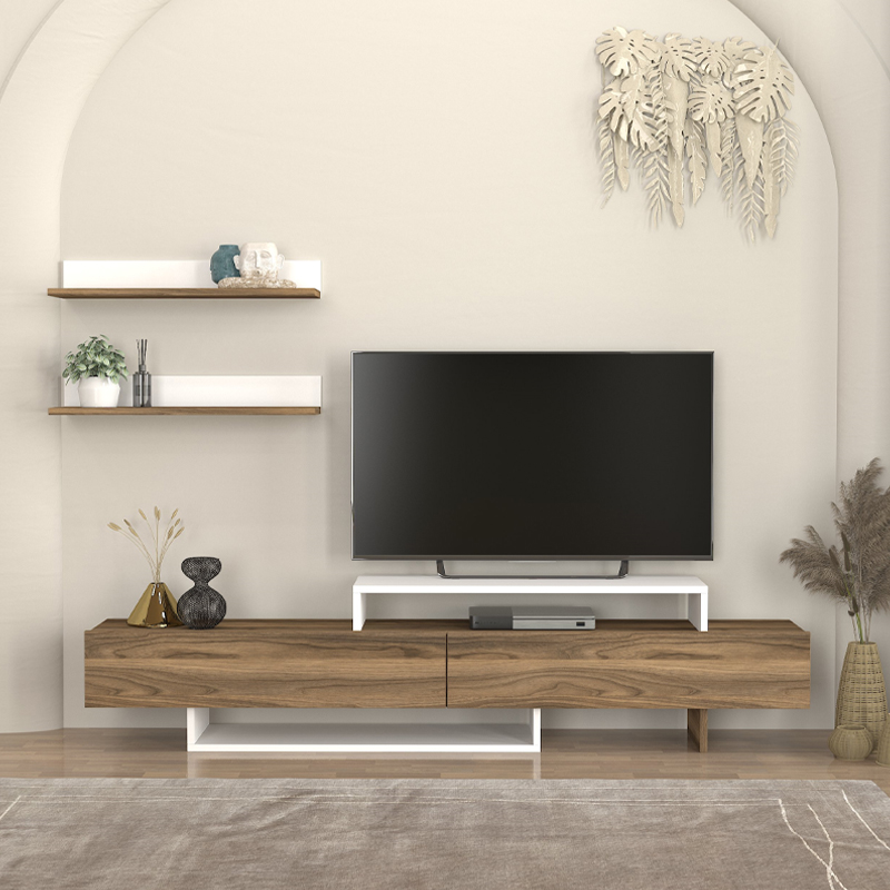 Έπιπλο τηλεόρασης χρώμα καρυδί - λευκό 4