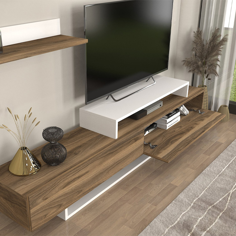 Έπιπλο τηλεόρασης χρώμα καρυδί - λευκό 5