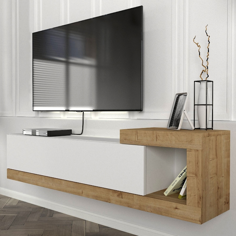 Έπιπλο τηλεόρασης επιτοίχιο χρώμα λευκό - oak 4