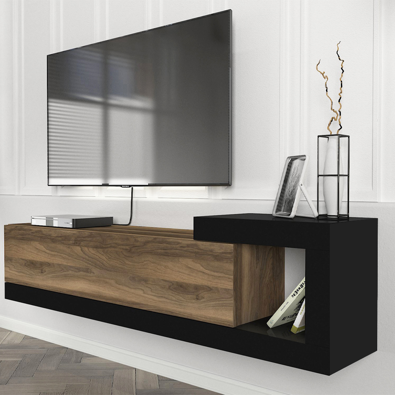 Έπιπλο τηλεόρασης επιτοίχιο χρώμα καρυδί - μαύρο 4