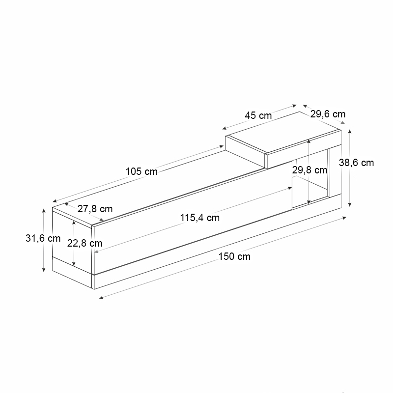 Έπιπλο τηλεόρασης επιτοίχιο χρώμα καρυδί - μαύρο 6