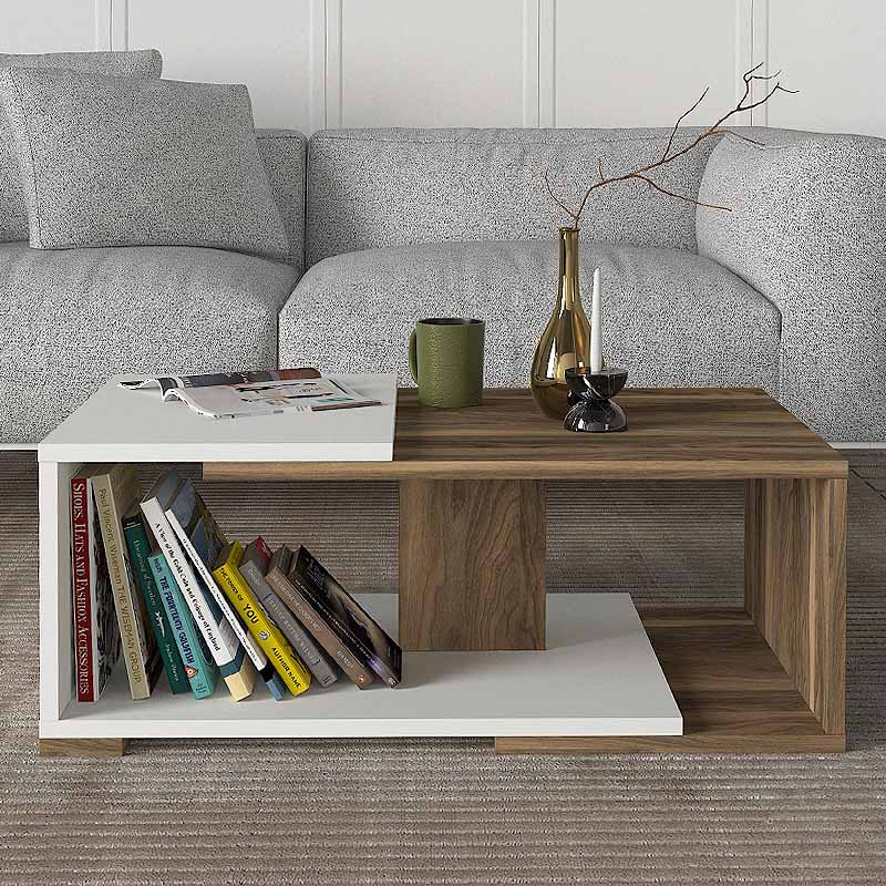 Τραπεζάκι σαλονιού χρώμα λευκό - καρυδί 2