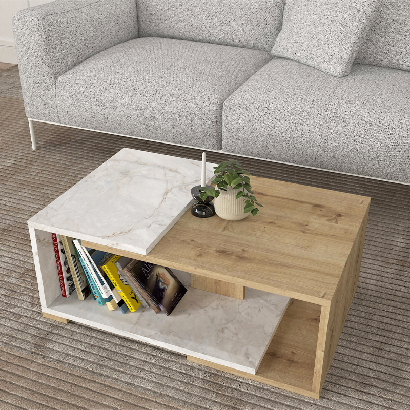 Τραπεζάκι σαλονιού χρώμα λευκό εφέ μαρμάρου - oak 3