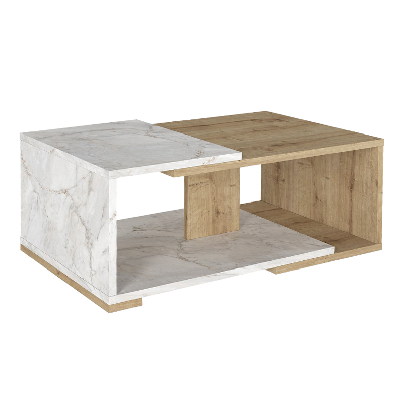 Τραπεζάκι σαλονιού χρώμα λευκό εφέ μαρμάρου - oak 4