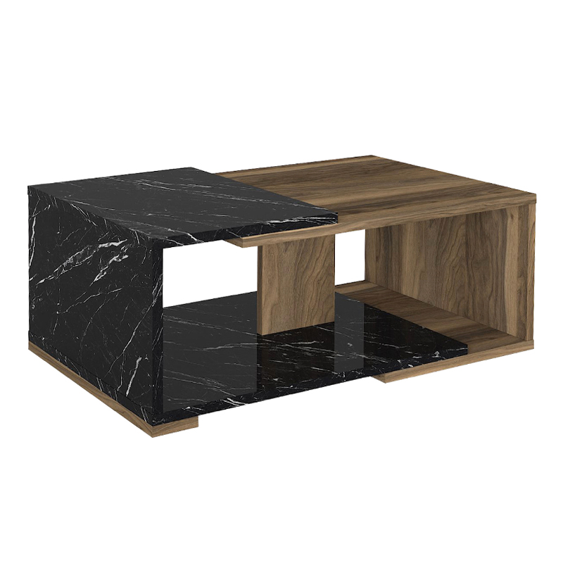 Τραπεζάκι σαλονιού χρώμα μαύρο εφέ μαρμάρου - καρυδί 4