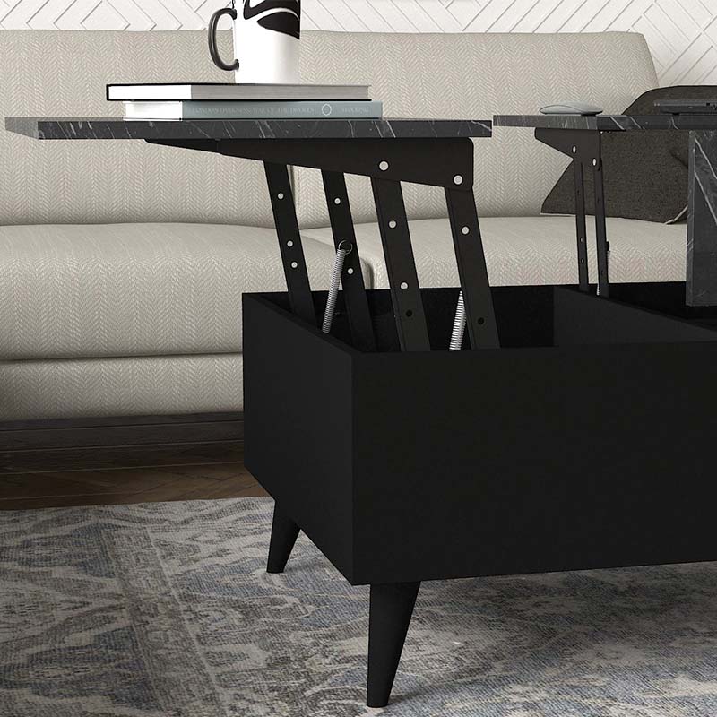Τραπεζάκι σαλονιού με σερβιτόρο χρώμα μαύρο - εφέ μαρμάρου 4