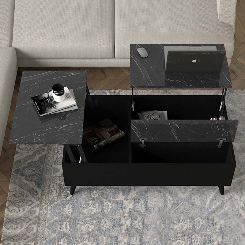 Τραπεζάκι σαλονιού με σερβιτόρο χρώμα μαύρο - εφέ μαρμάρου 5