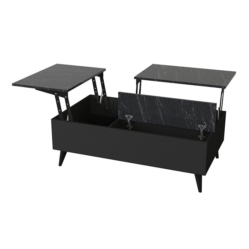 Τραπεζάκι σαλονιού με σερβιτόρο χρώμα μαύρο - εφέ μαρμάρου 7