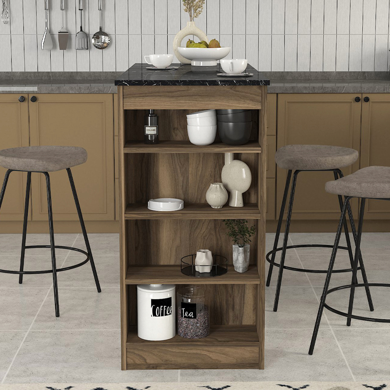 Τραπέζι μπαρ χρώμα καρυδί - μαύρο εφέ μαρμάρου 3