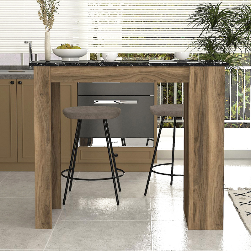 Τραπέζι μπαρ χρώμα καρυδί - μαύρο εφέ μαρμάρου 4