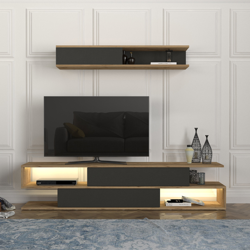 Σύνθεση τηλεόρασης με LED χρώμα oak - ανθρακί 3