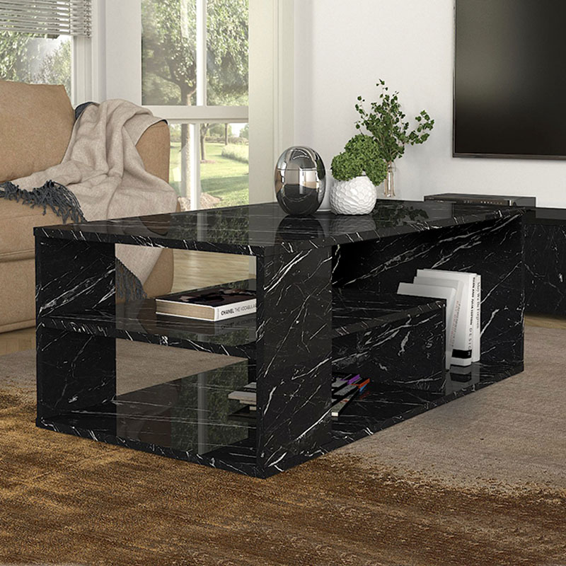 Τραπεζάκι σαλονιού χρώμα μαύρο εφέ μαρμάρου 4