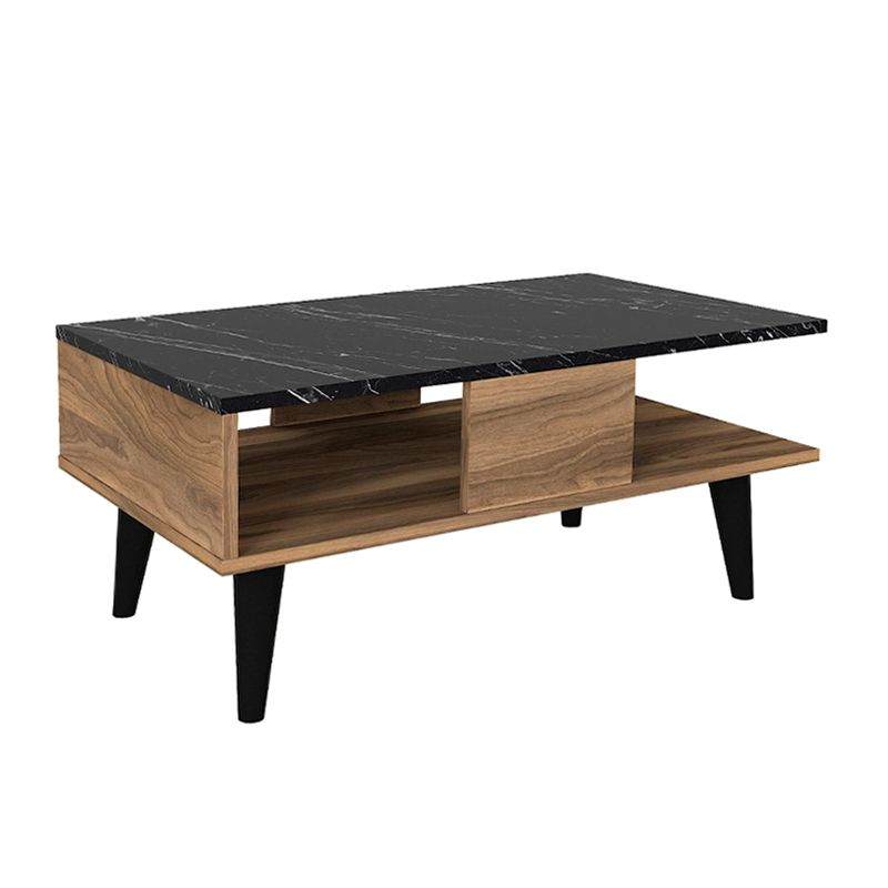 Τραπεζάκι σαλονιού χρώμα καρυδί - μαύρο εφέ μαρμάρου 4