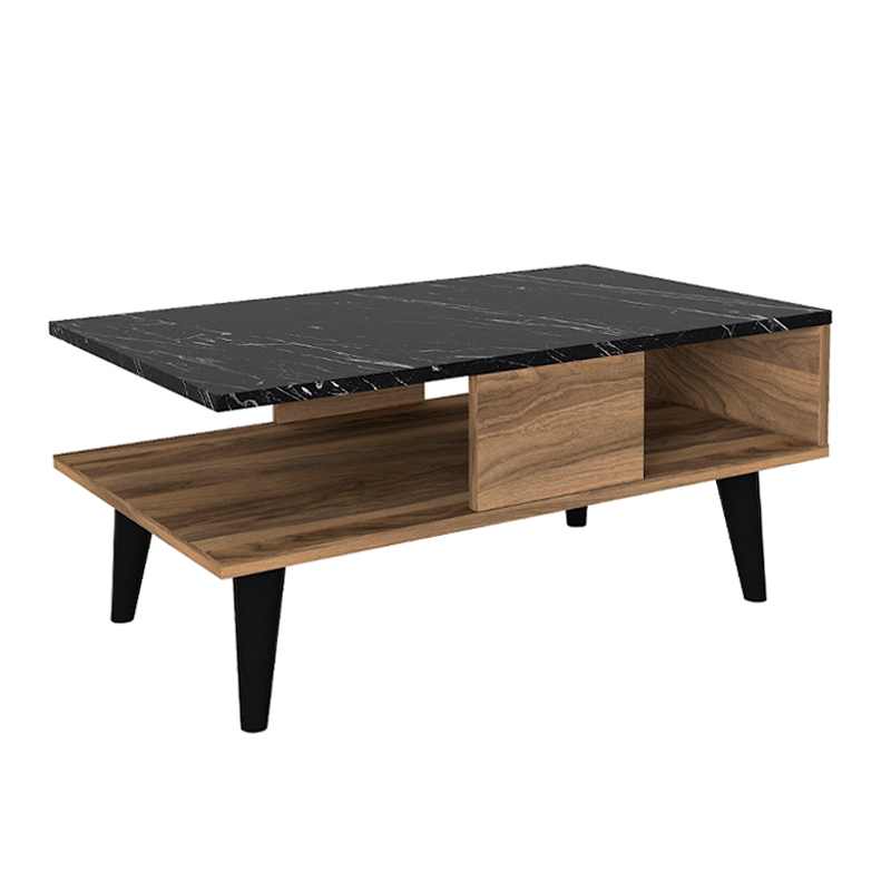 Τραπεζάκι σαλονιού χρώμα καρυδί - μαύρο εφέ μαρμάρου 5