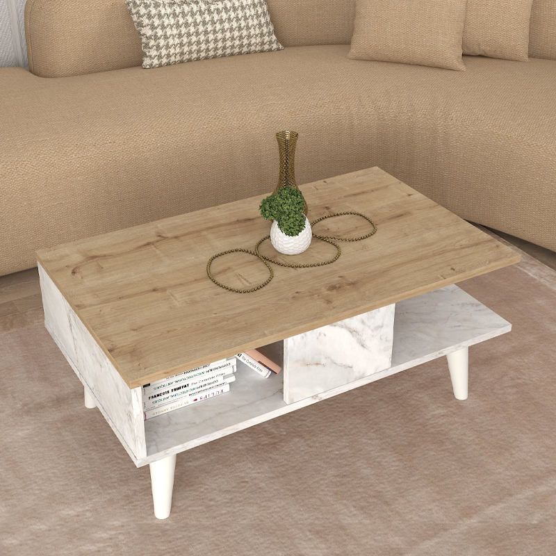 Τραπεζάκι σαλονιού χρώμα oak - λευκό εφέ μαρμάρου 3