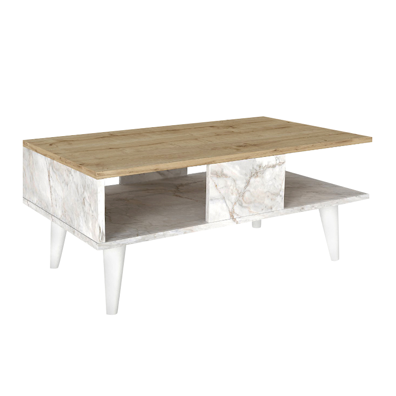Τραπεζάκι σαλονιού χρώμα oak - λευκό εφέ μαρμάρου 4