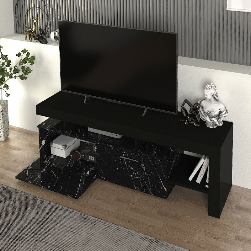 Έπιπλο τηλεόρασης χρώμα μαύρο - μαύρο εφέ μαρμάρου 3