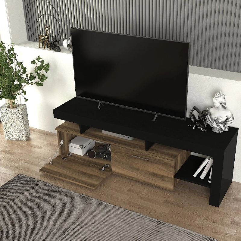 Έπιπλο τηλεόρασης χρώμα μαύρο - καρυδί 4