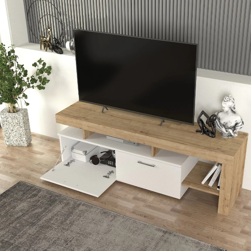 Έπιπλο τηλεόρασης χρώμα λευκό - oak 4