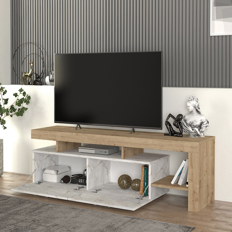 Έπιπλο τηλεόρασης χρώμα λευκό εφέ μαρμάρου - oak 2