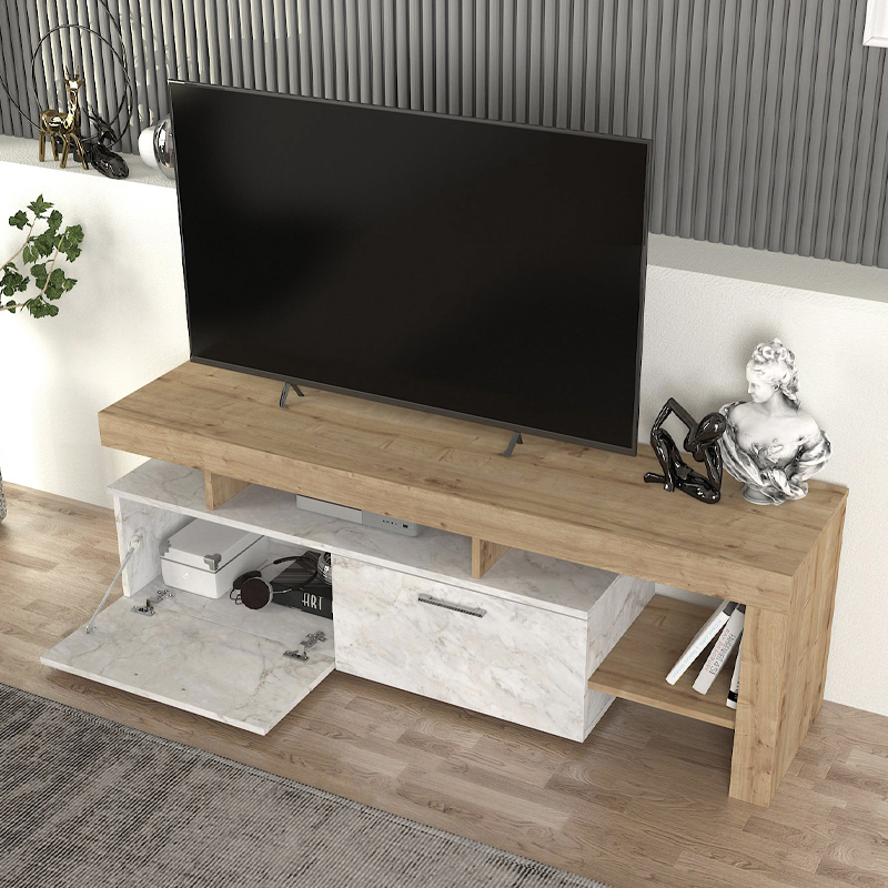 Έπιπλο τηλεόρασης χρώμα λευκό εφέ μαρμάρου - oak 3