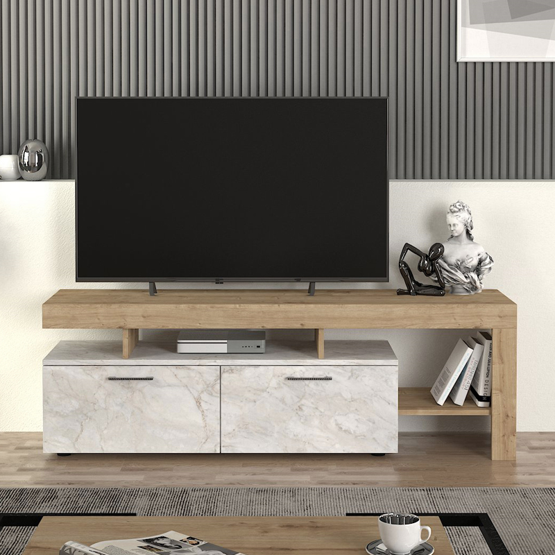 Έπιπλο τηλεόρασης χρώμα λευκό εφέ μαρμάρου - oak 4