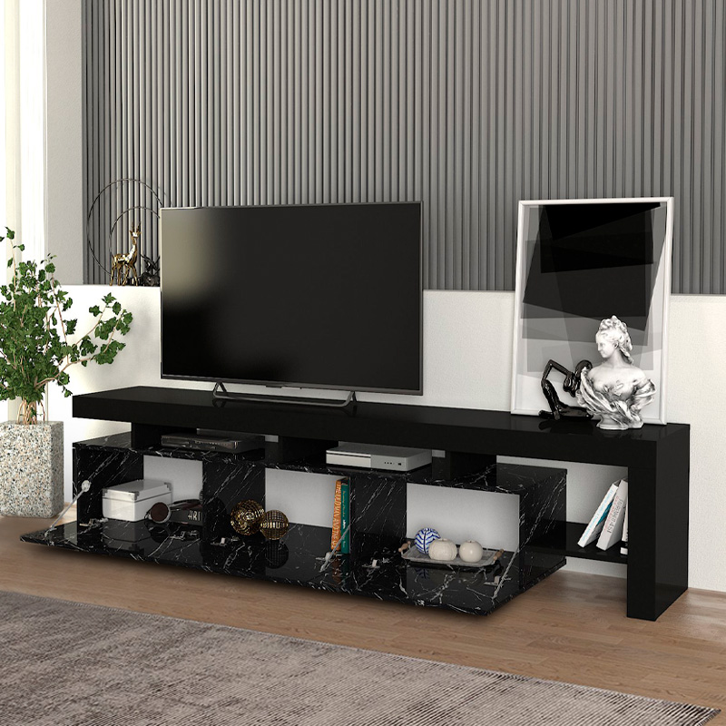 Έπιπλο τηλεόρασης χρώμα μαύρο - μαύρο εφέ μαρμάρου 2