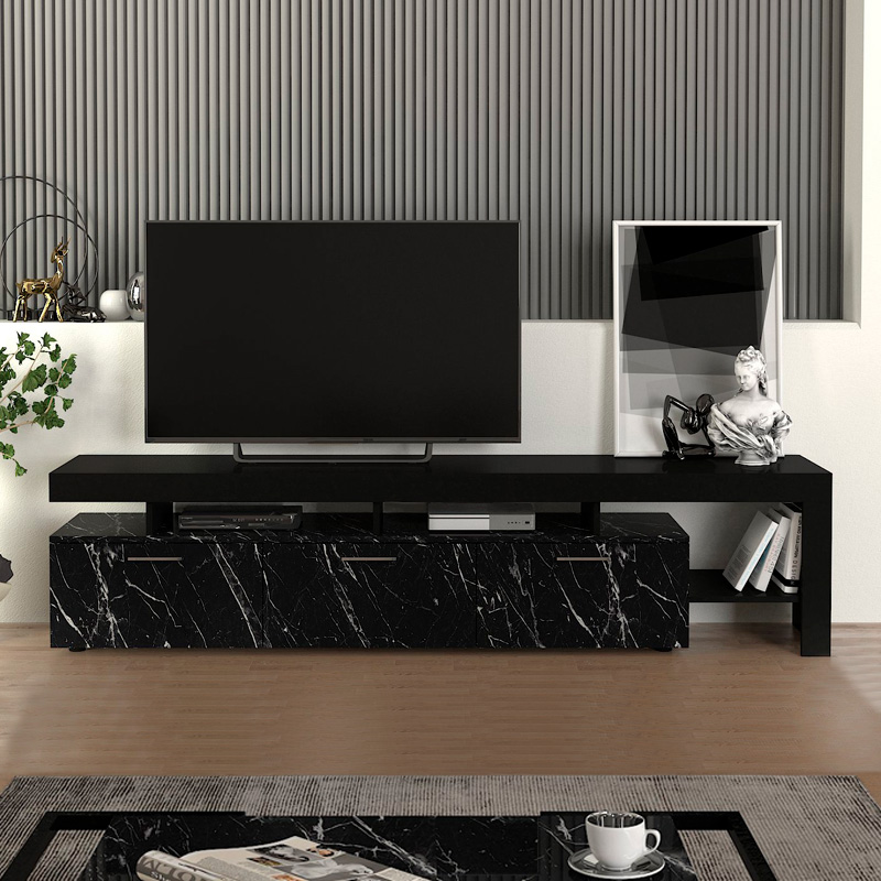 Έπιπλο τηλεόρασης χρώμα μαύρο - μαύρο εφέ μαρμάρου 4