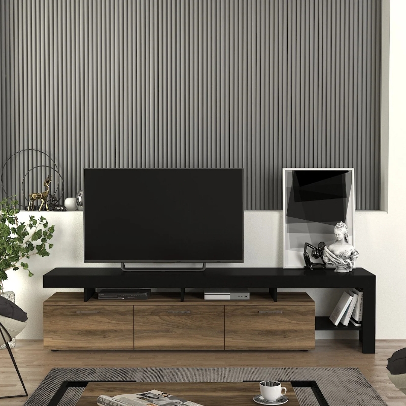 Έπιπλο τηλεόρασης χρώμα μαύρο - καρυδί 3