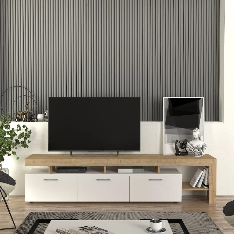 Έπιπλο τηλεόρασης χρώμα λευκό - oak 3