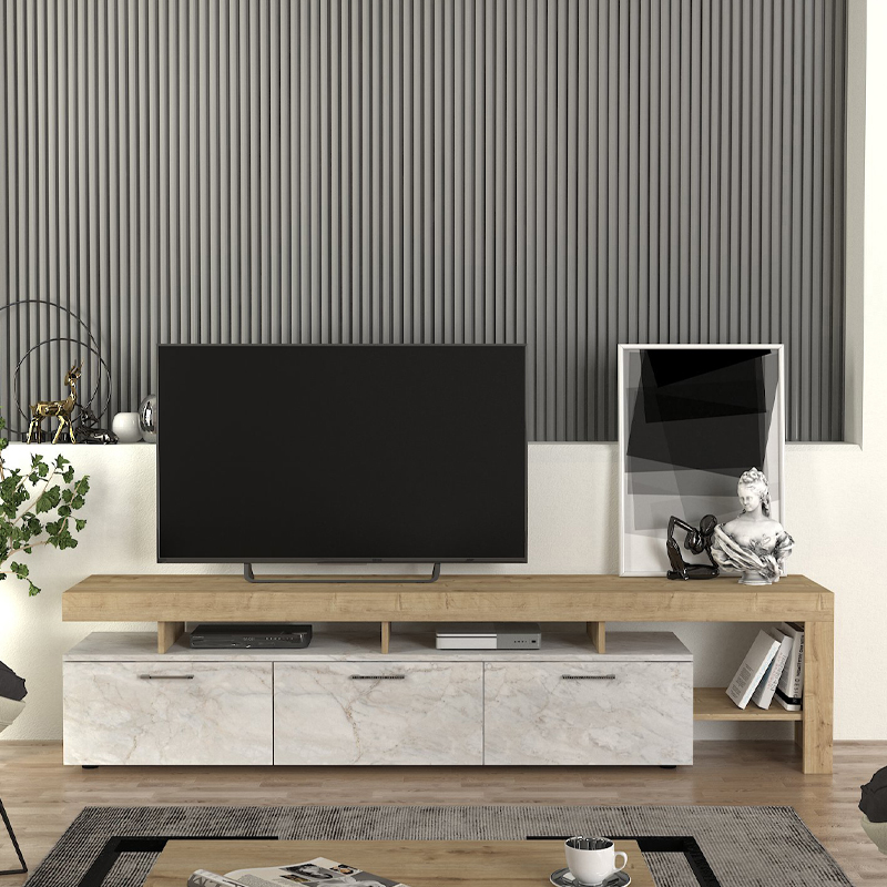 Έπιπλο τηλεόρασης χρώμα λευκό εφέ μαρμάρου - oak 3