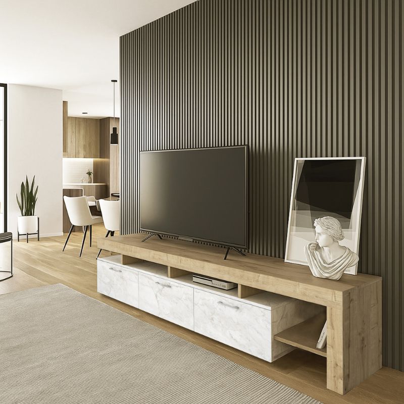 Έπιπλο τηλεόρασης χρώμα λευκό εφέ μαρμάρου - oak 5
