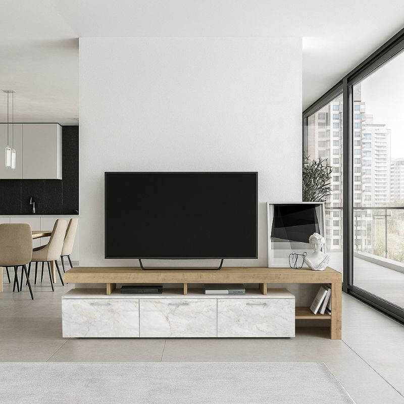Έπιπλο τηλεόρασης χρώμα λευκό εφέ μαρμάρου - oak 6