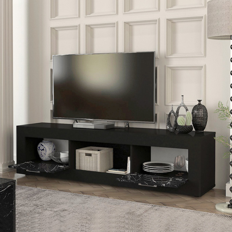 Έπιπλο τηλεόρασης χρώμα μαύρο - μαύρο εφέ μαρμάρου 2