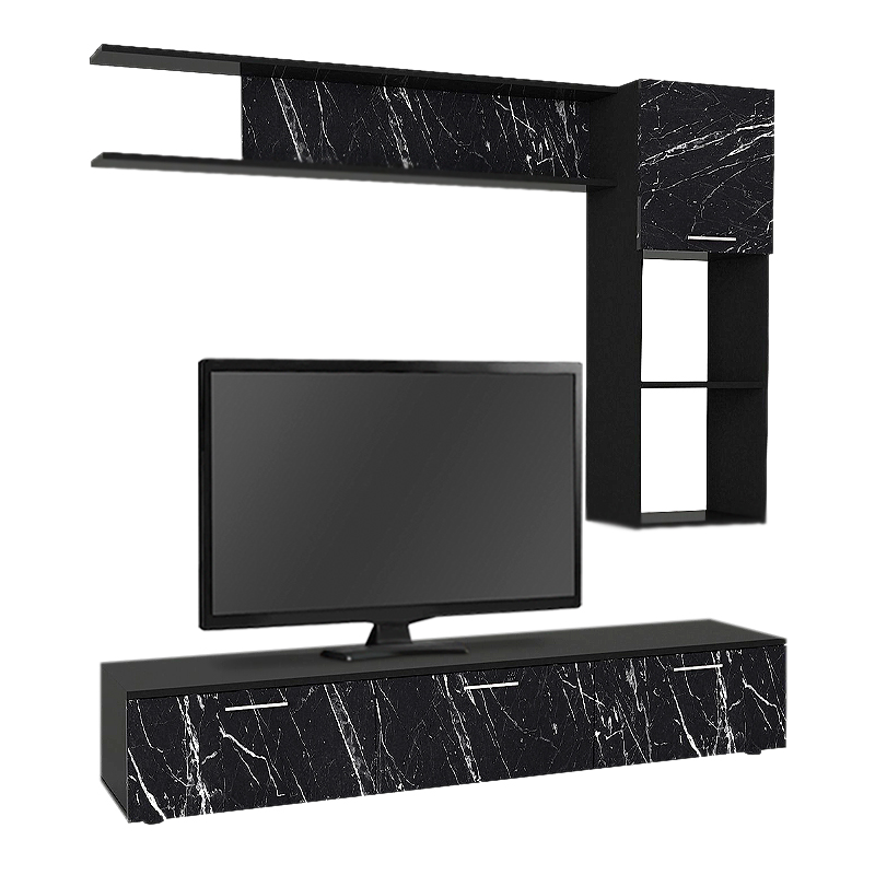 Σύνθεση τηλεόρασης χρώμα μαύρο εφέ μαρμάρου - μαύρο 5