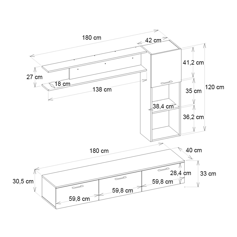 Σύνθεση τηλεόρασης χρώμα μαύρο εφέ μαρμάρου - μαύρο 6