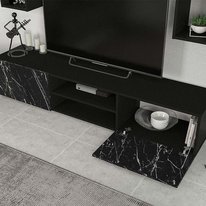 Σύνθεση τηλεόρασης χρώμα μαύρο εφέ μαρμάρου - μαύρο 3