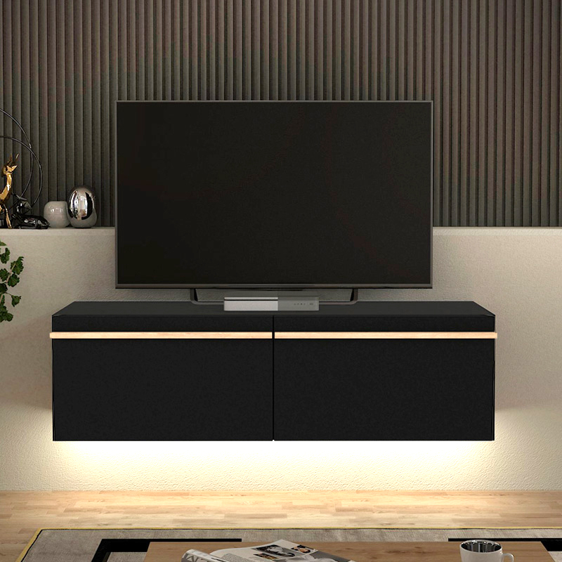 Έπιπλο τηλεόρασης επιτοίχιο με LED χρώμα μαύρο 3
