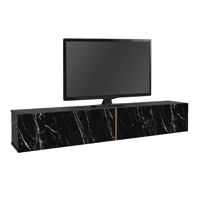 Έπιπλο τηλεόρασης επιτοίχιο με LED χρώμα μαύρο εφέ μαρμάρου 5