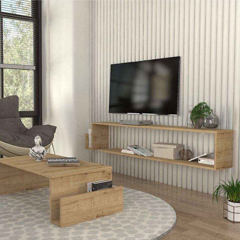 Έπιπλο τηλεόρασης επιτοίχιο χρώμα oak 3