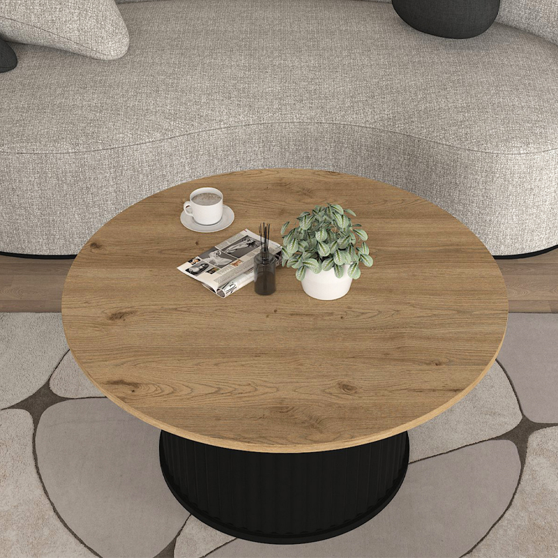 Τραπεζάκι σαλονιού χρώμα μαύρο - oak Ø85x43,2εκ. 2