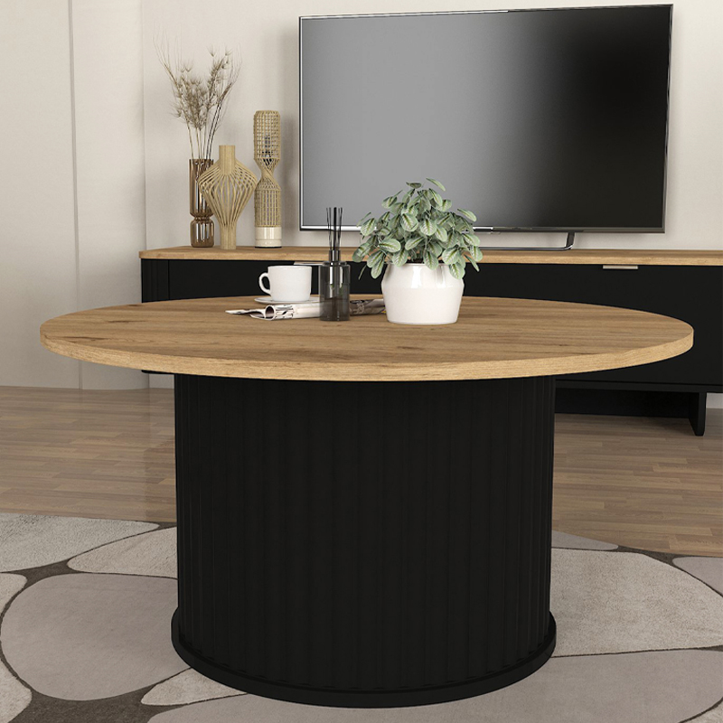 Τραπεζάκι σαλονιού χρώμα μαύρο - oak Ø85x43,2εκ. 3