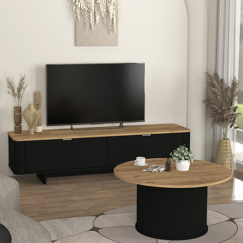 Τραπεζάκι σαλονιού χρώμα μαύρο - oak Ø85x43,2εκ. 4