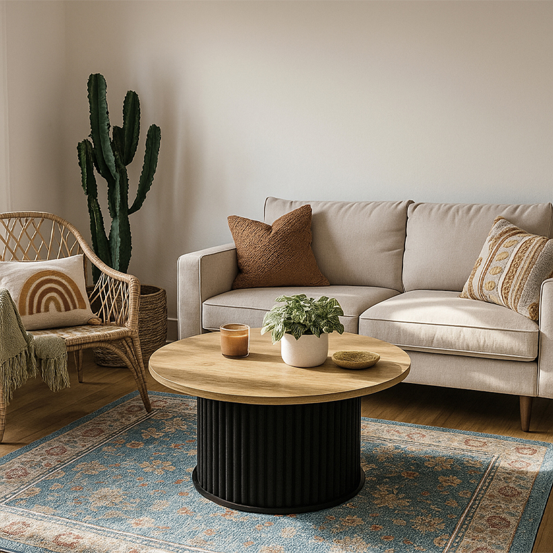 Τραπεζάκι σαλονιού χρώμα μαύρο - oak Ø85x43,2εκ. 5